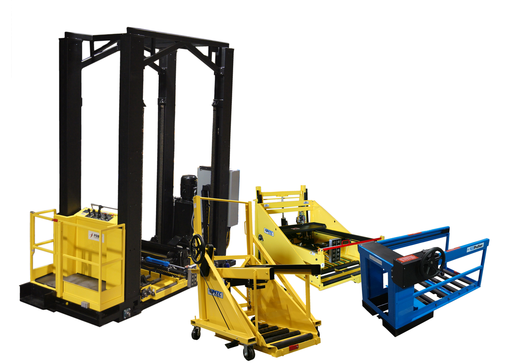 MTC battery handling equipment examples including man-aboard, power changers, walk-a-puller, ez-puller