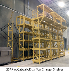 OSAR rack system with catwalk and dual top charger shelves