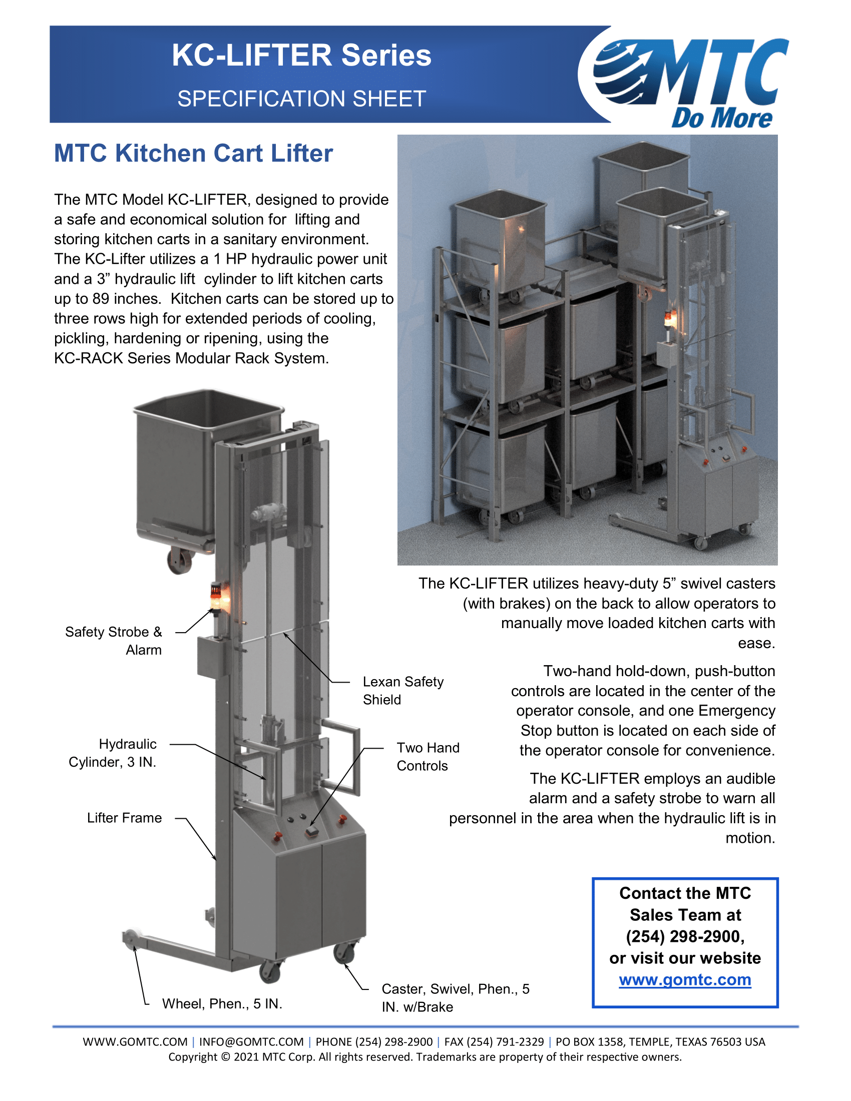 MTC Brochure for the Kitchen Cart lifter - front cover