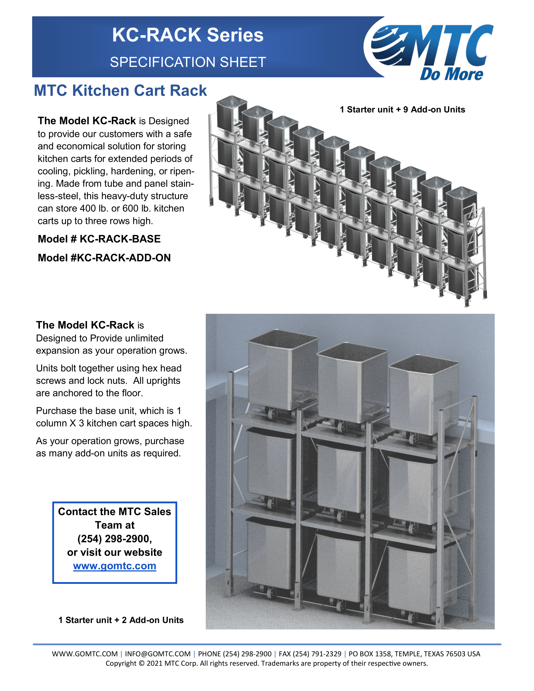 MTC Brochure for the Kitchen Cart rack - front cover